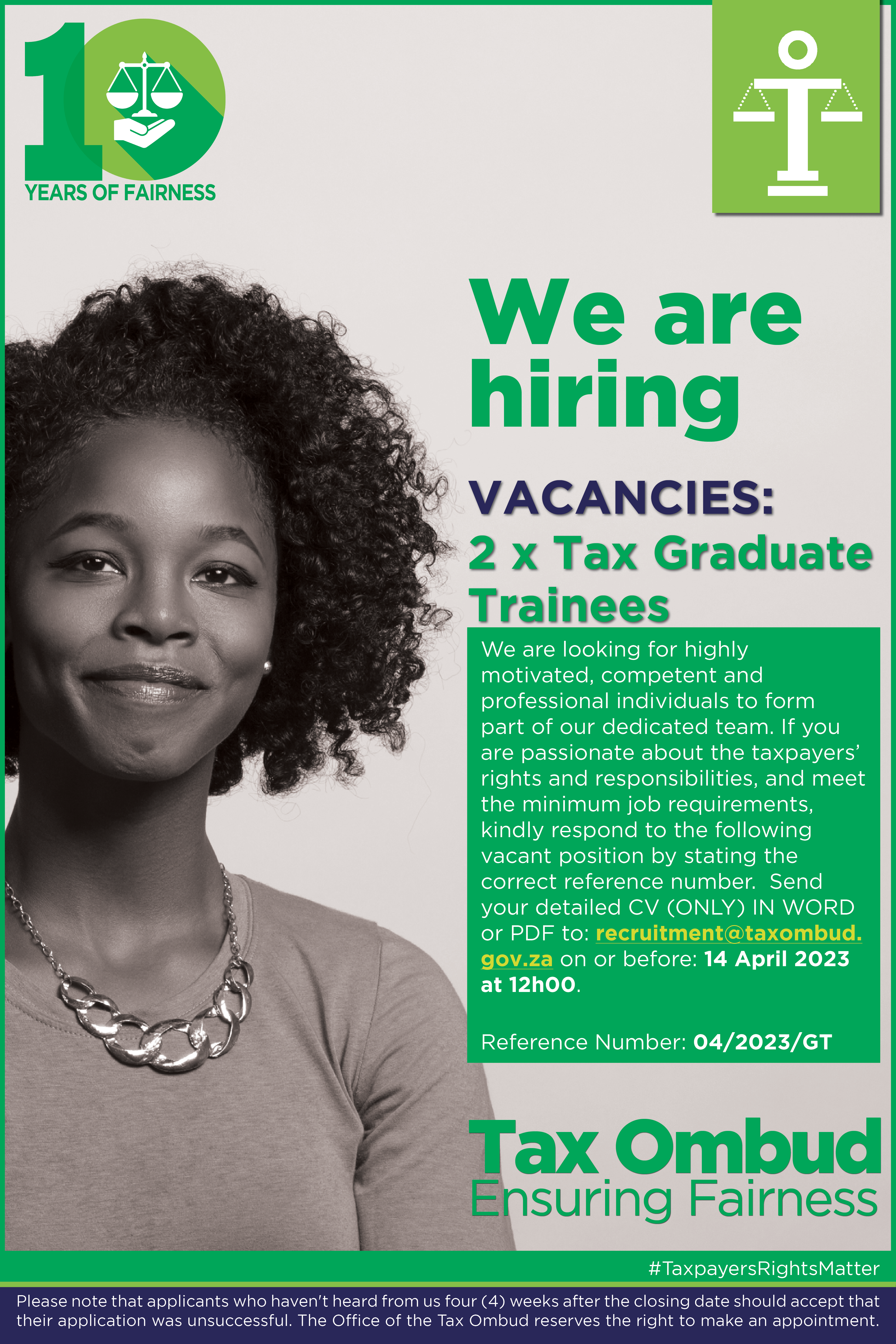 Tax Graduate Trainees vacancies at the Office of the Tax Ombud